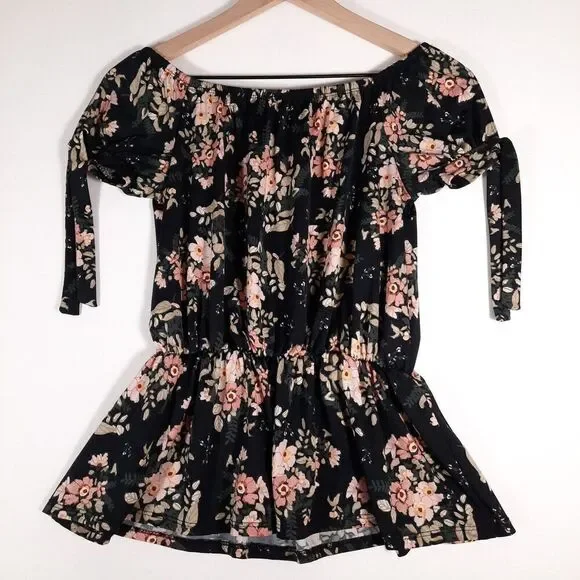 First Love On or Off Shoulder Floral Knit Peasant Top Size Medium / Large Ruffle - Picture 4 of 13